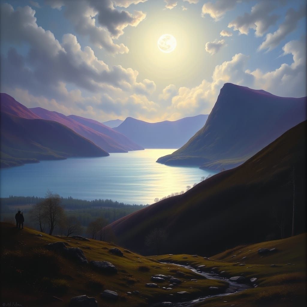 Loch Lomond Gloaming Landscape Painting in Romantic Style