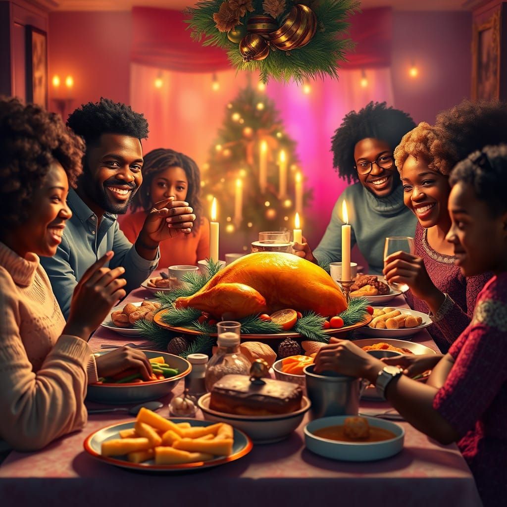 Joyful African American Family Christmas Dinner in Vibrant H...