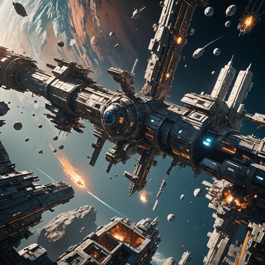 Space Station Falling to Earth in Detailed Matte Painting