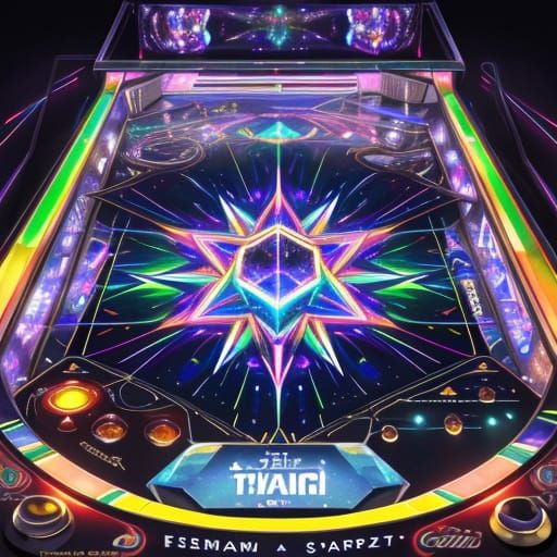 Kaleidoscopic Pinball Machine in Vibrant Oil Painting