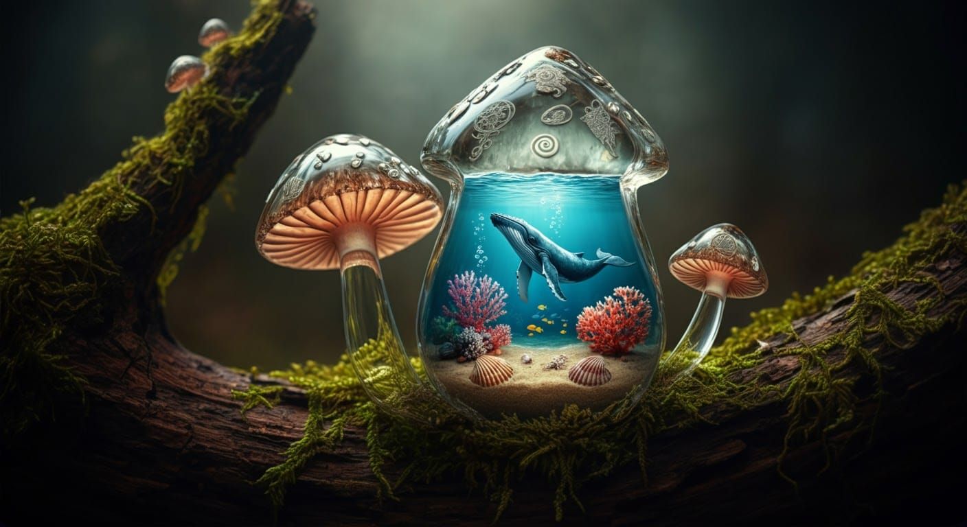 Crystal Mushrooms with Underwater Kingdom: Fantasy Art