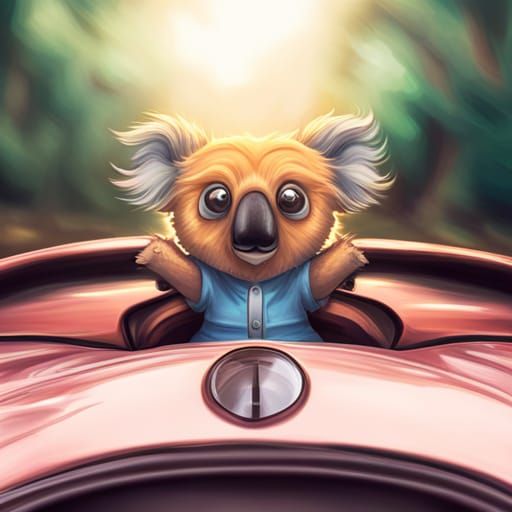 Hyperrealistic Chibi Koala Driving a Miata