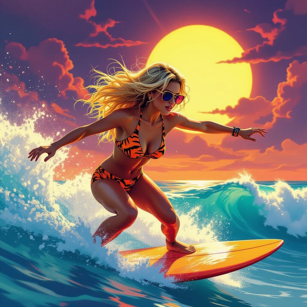 Punk Surfer Girl in Dynamic Pose, Dark Fantasy Art