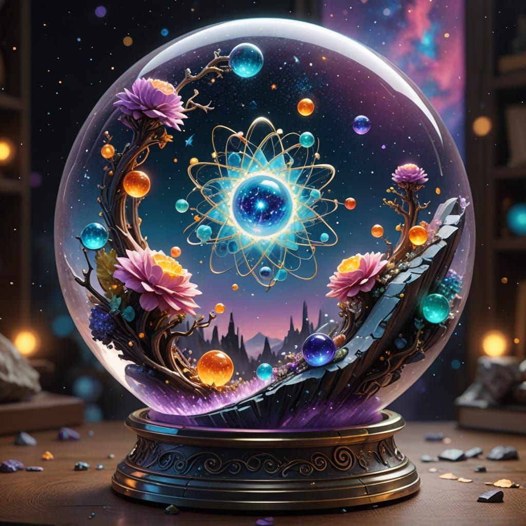 Celestial Star Clusters in Vibrant, Iridescent Snowglobe