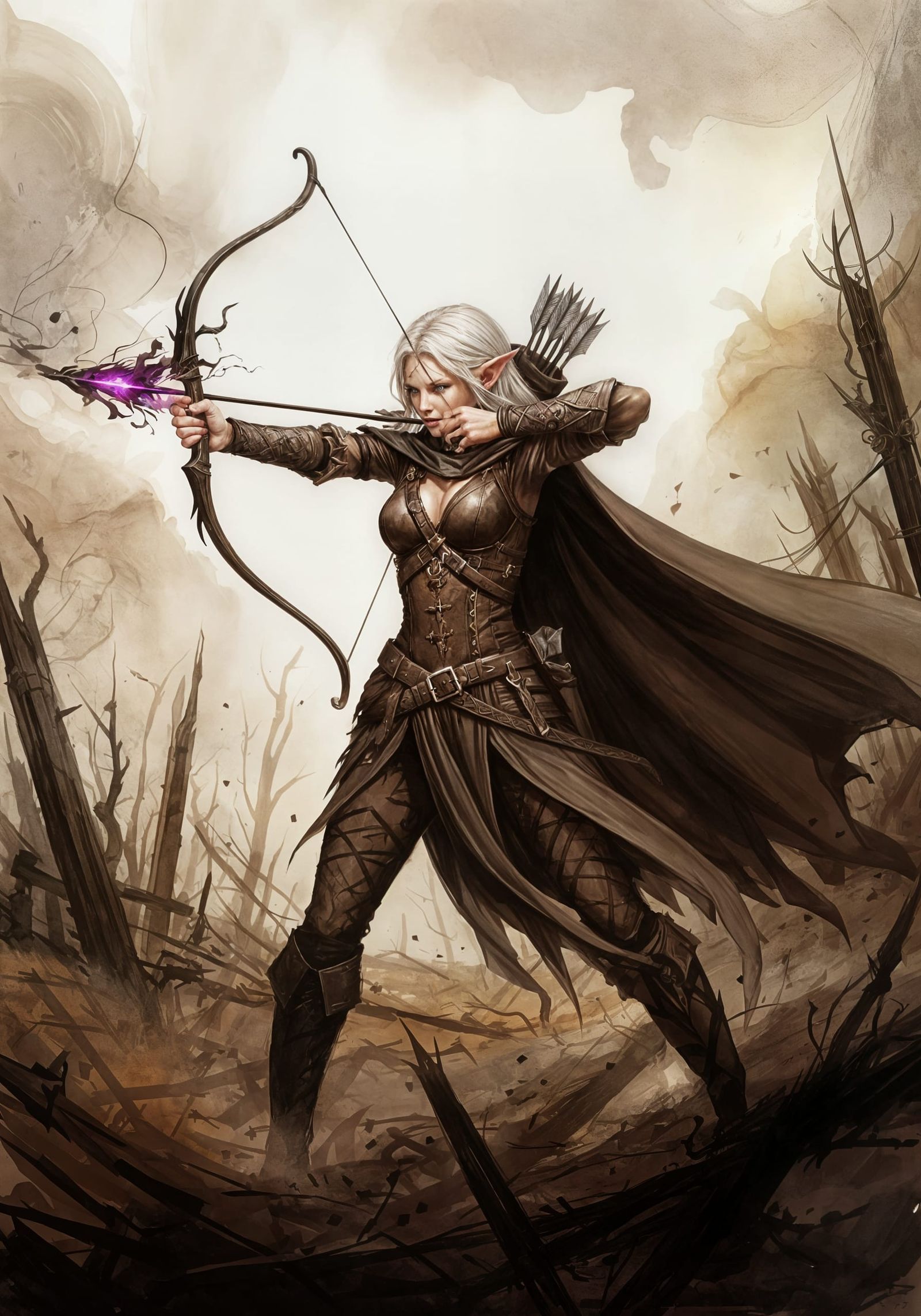 Elven Ranger Fires Necrotic Arrow in D&D Style