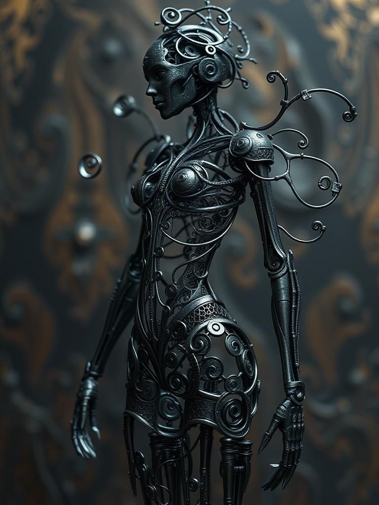 Ethereal Rococo Cyborg with See-Through Filigree Body
