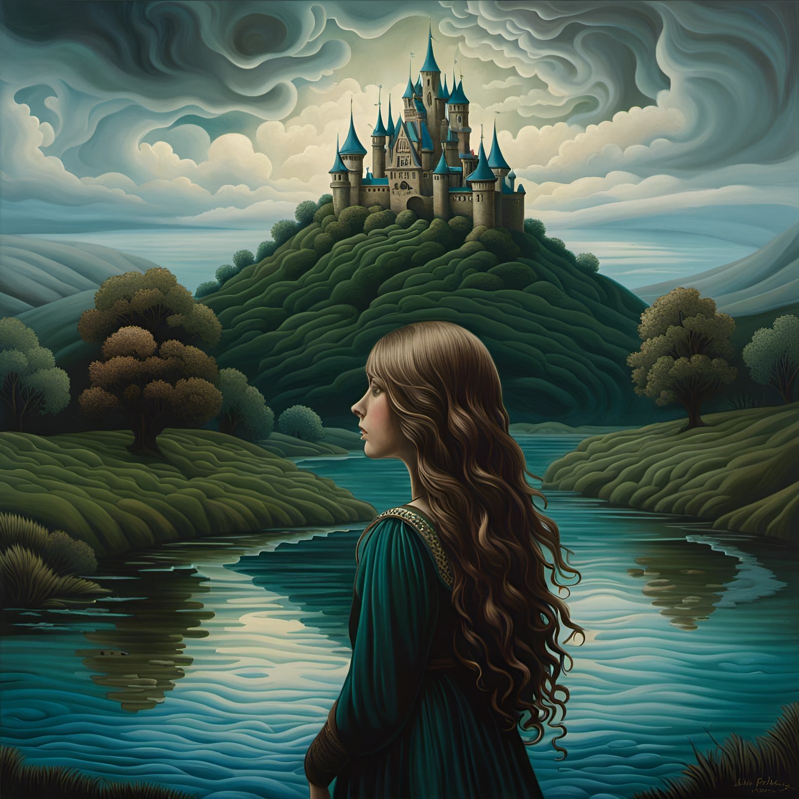 Melancholic Girl in Mysterious Fairytale Landscape