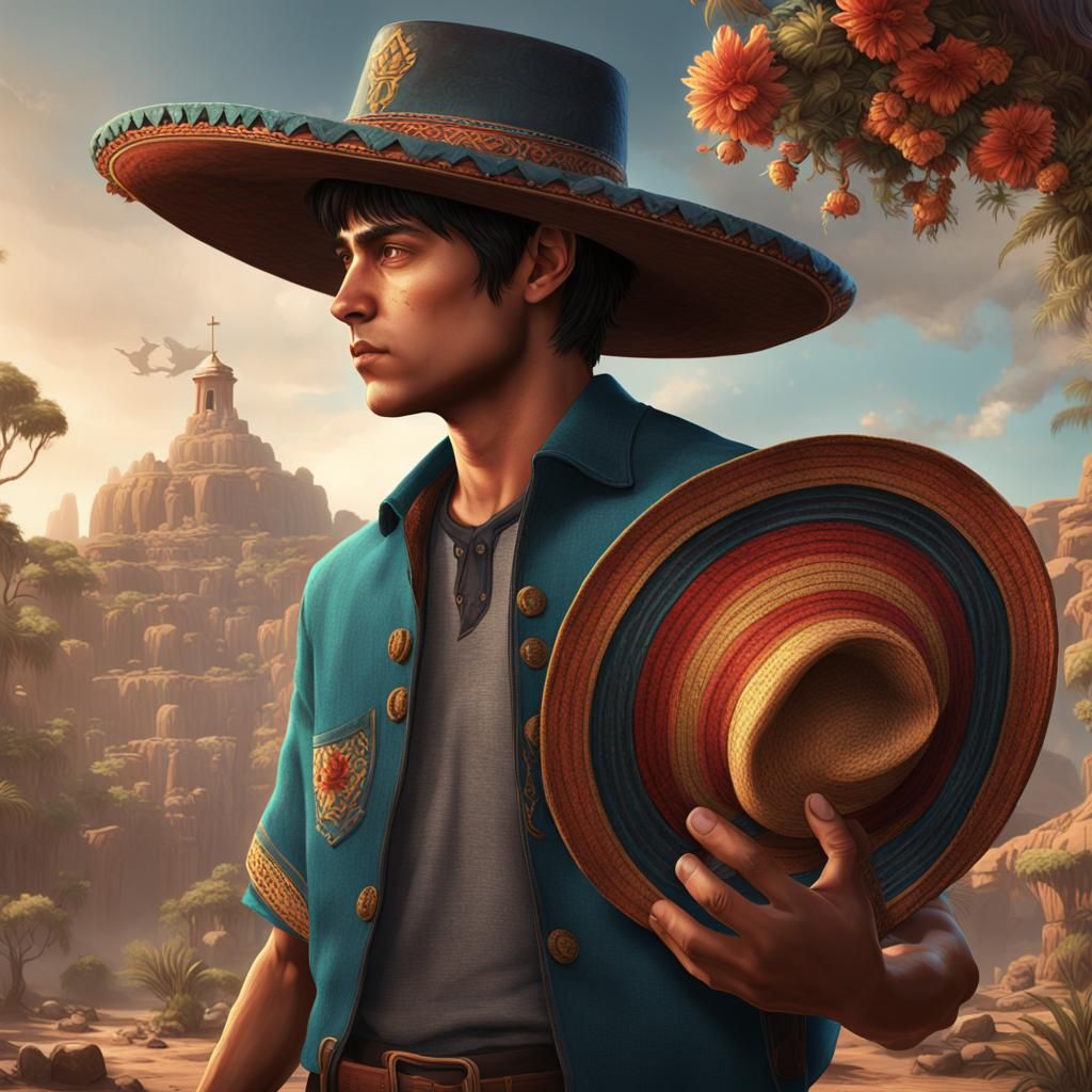 Mexican Novillero Offers Hat in Detailed Digital Art