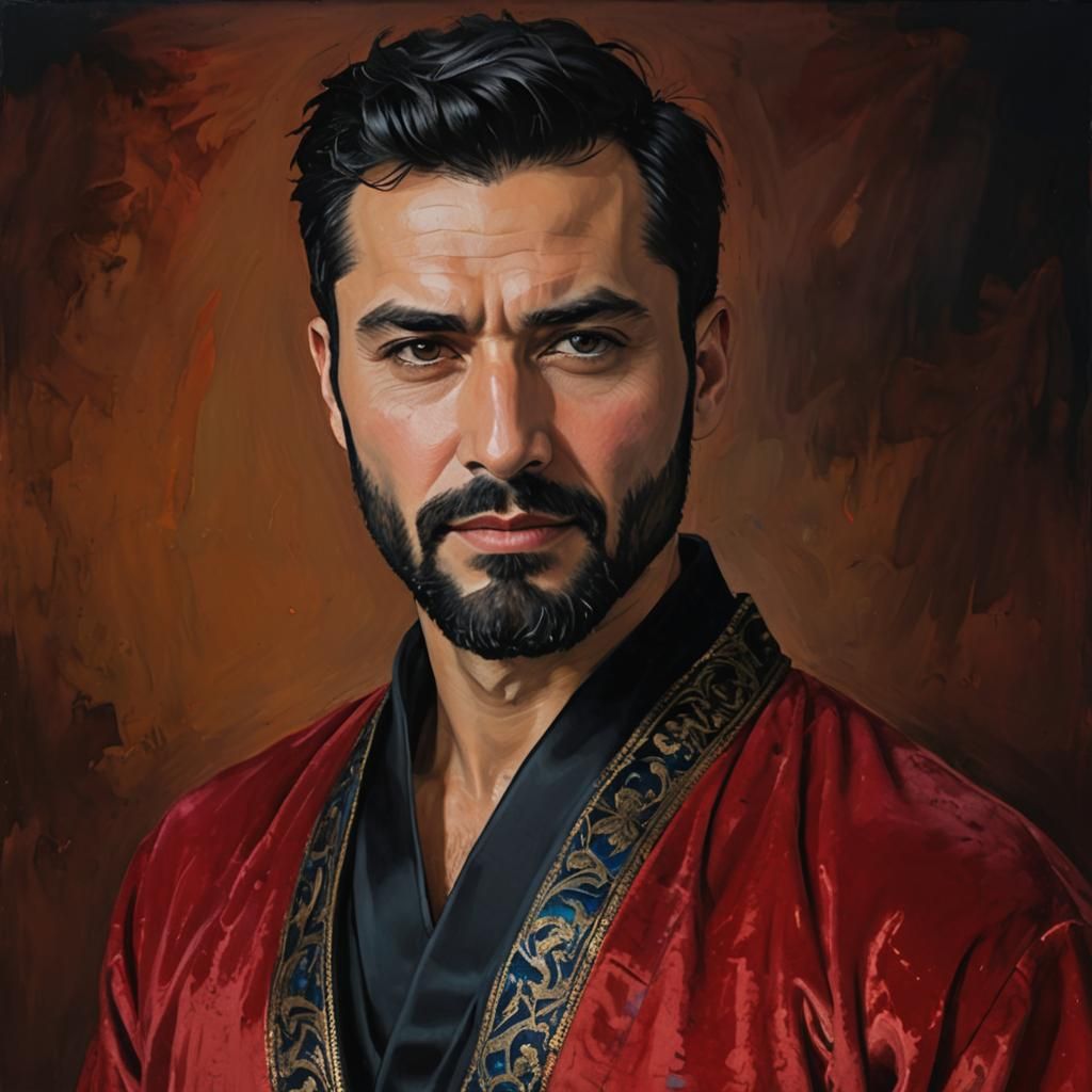 Handsome Man in Neo-Expressionist Oil Painting