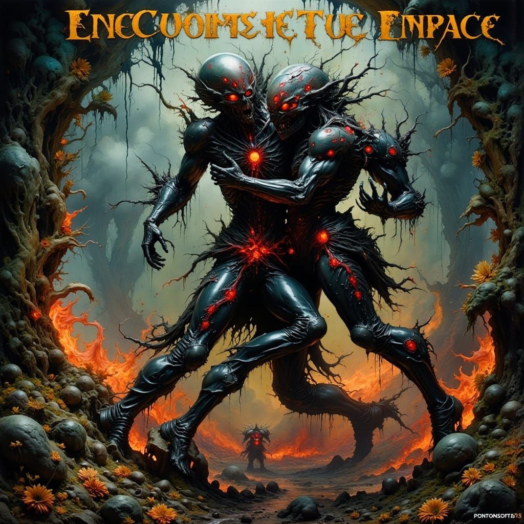 Surreal Alien Battle in a Vibrant Fluorescent Forest