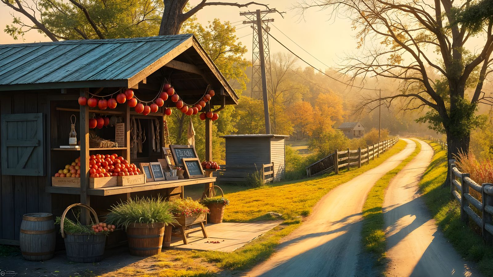 Farm Stand with Red Apples, Impressionistic Painting