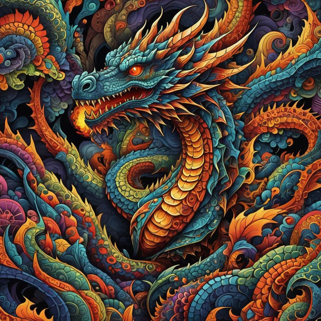 Dragon Emerges from Volcano: Abstract Fractal Art