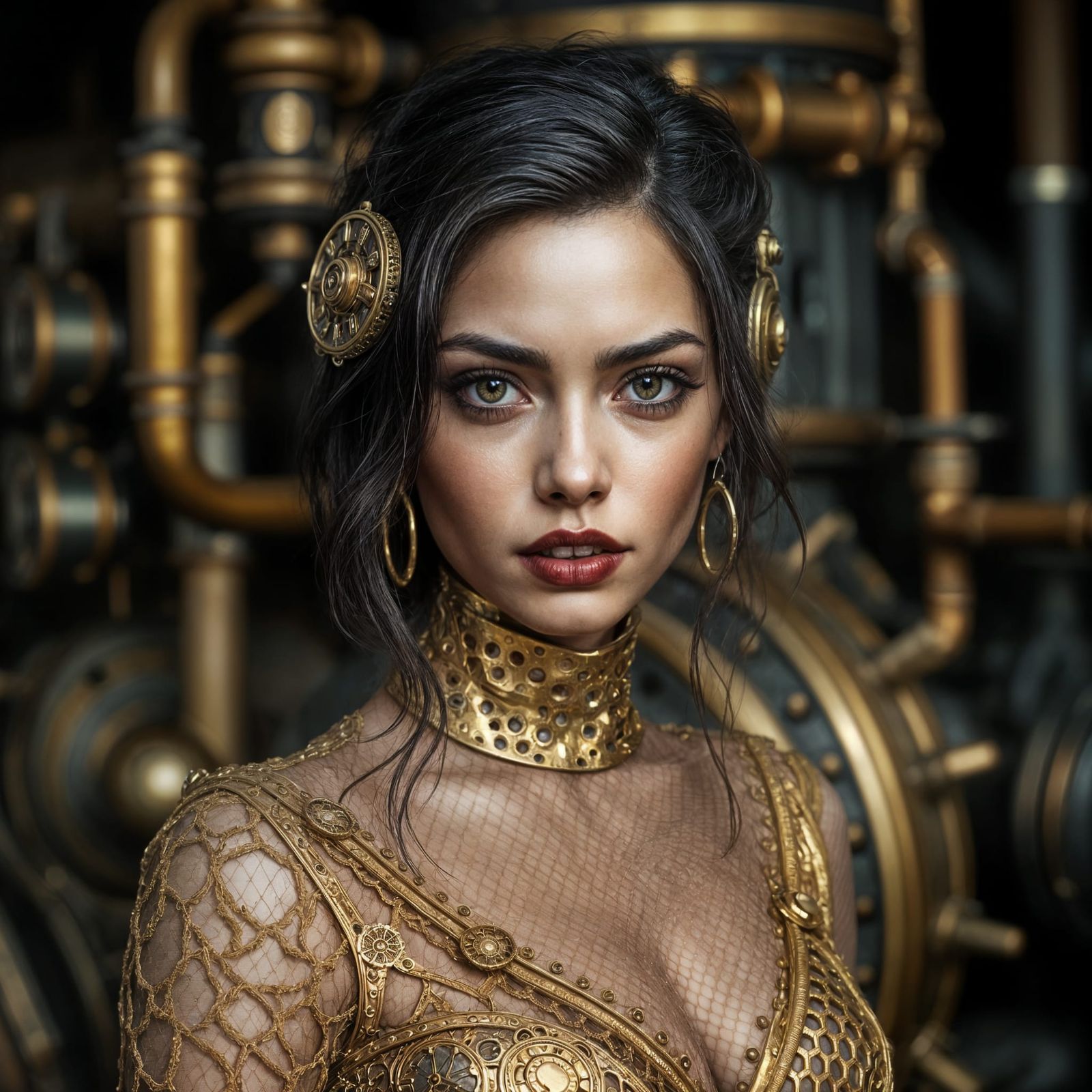 Steampunk Cyborg Portrait with Honeycomb Lace
