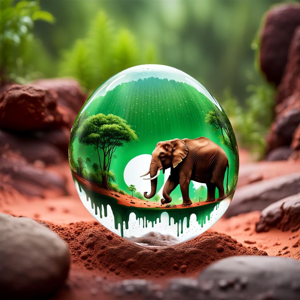 Elephants and Forest in a Raindrop