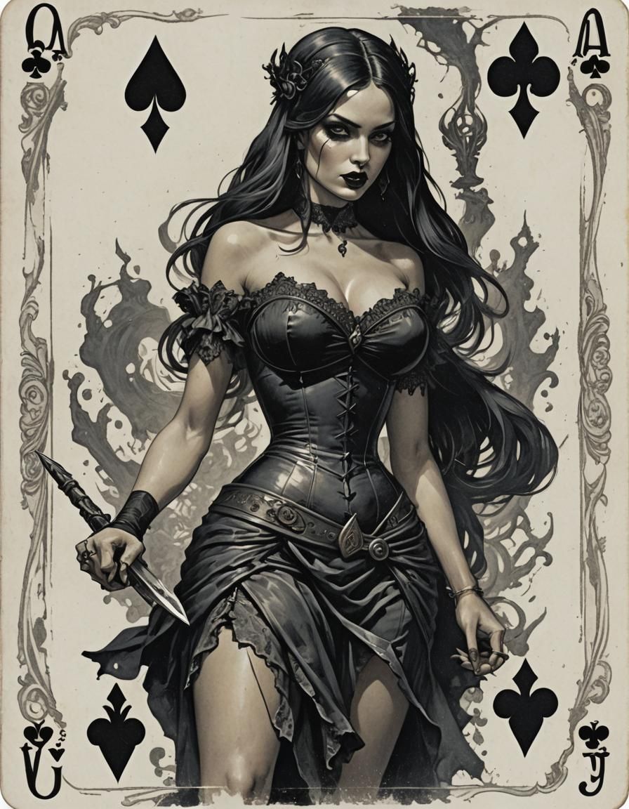Ace of Spades Pinup Card in Horror Style