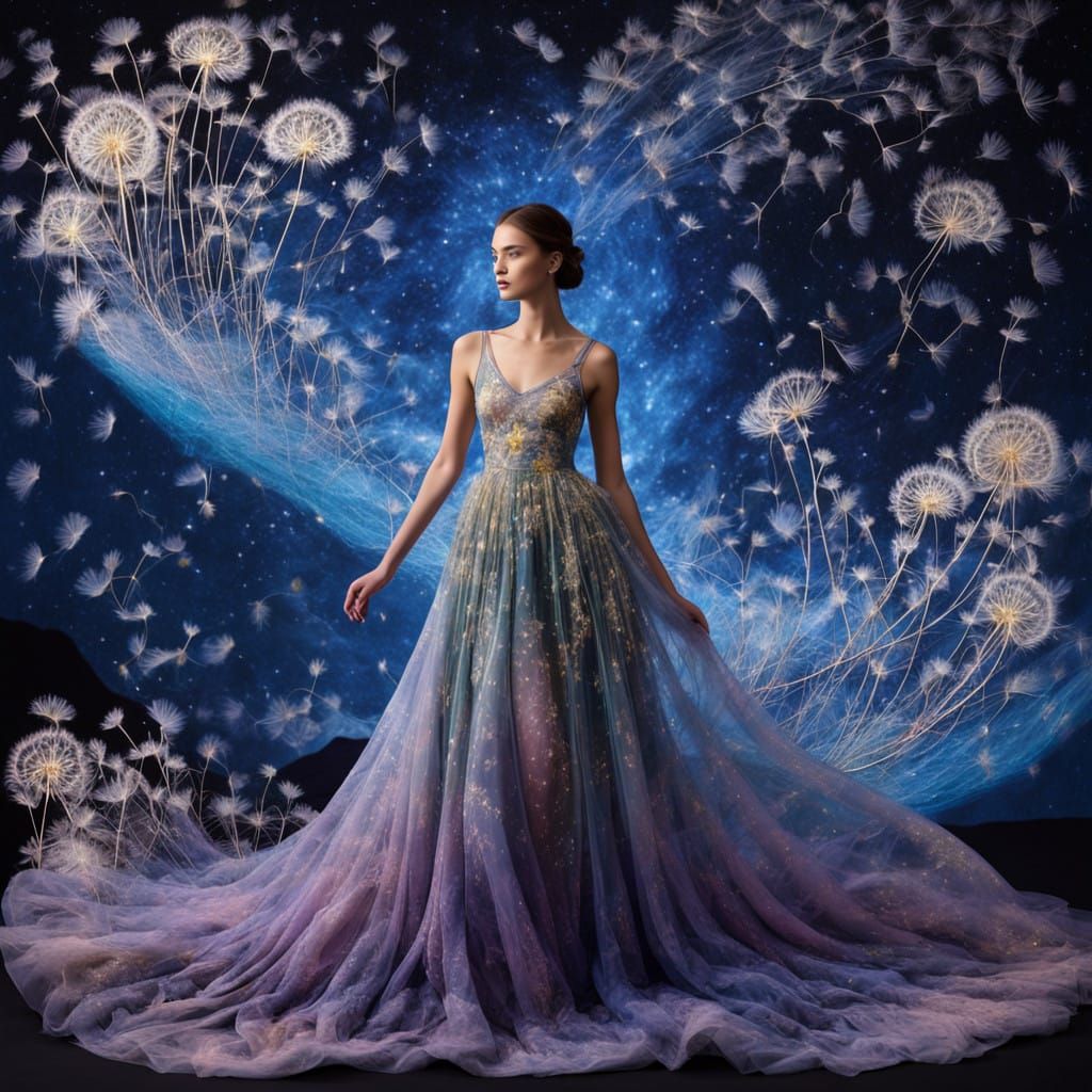 Dandelion Goddess in Cosmic Gown