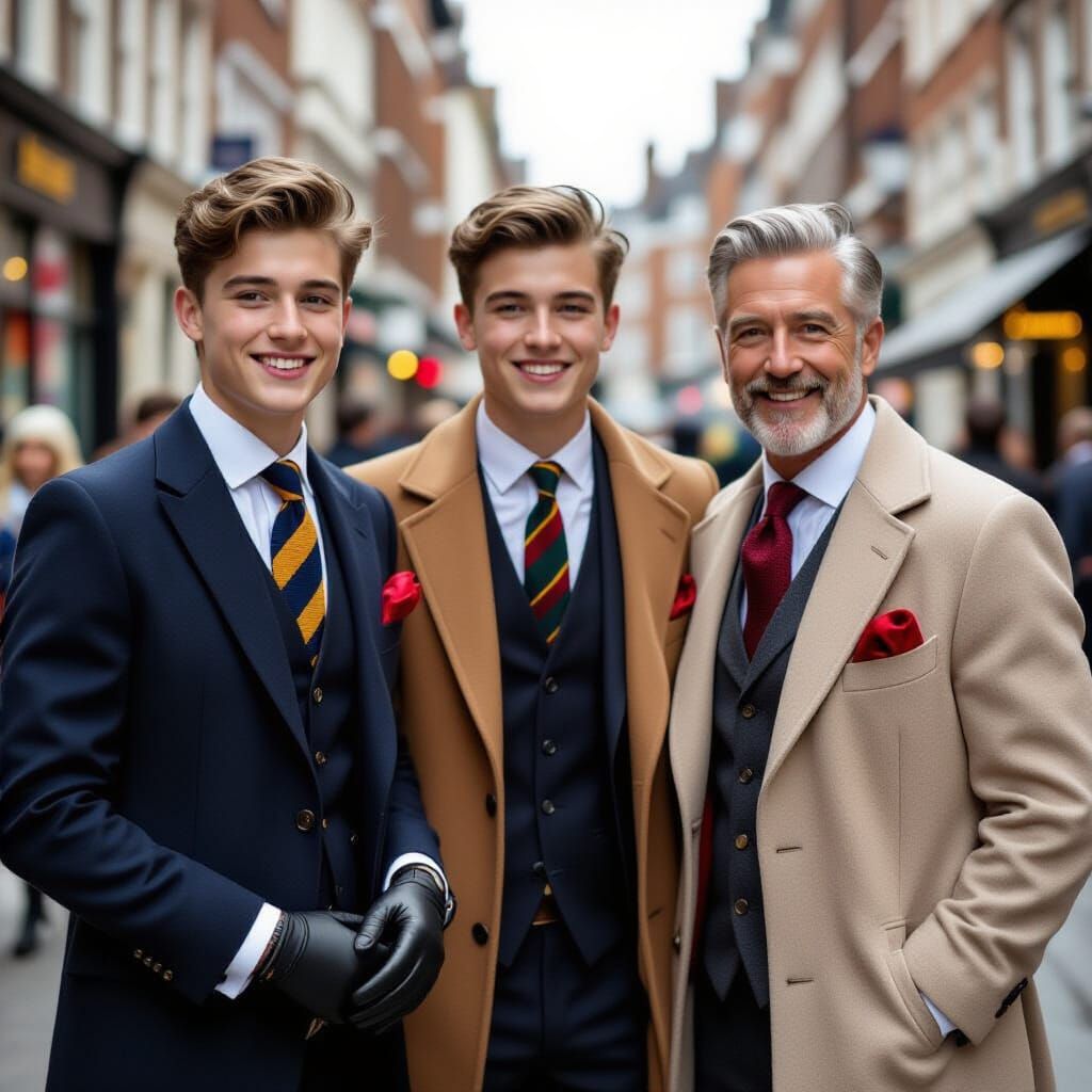 Three Gentlemen in London Street Cinematic Film Still