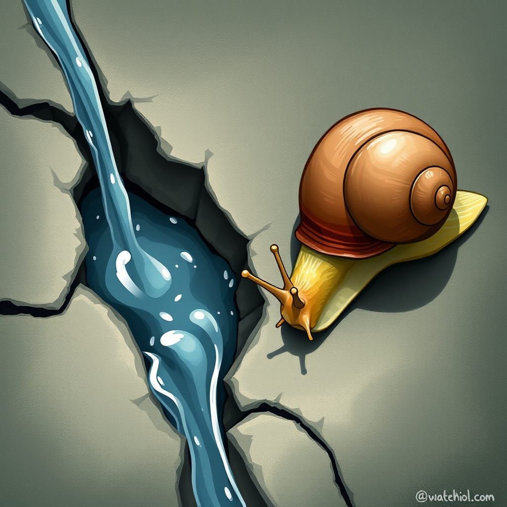 Snail Contemplating a Crack in a Stone