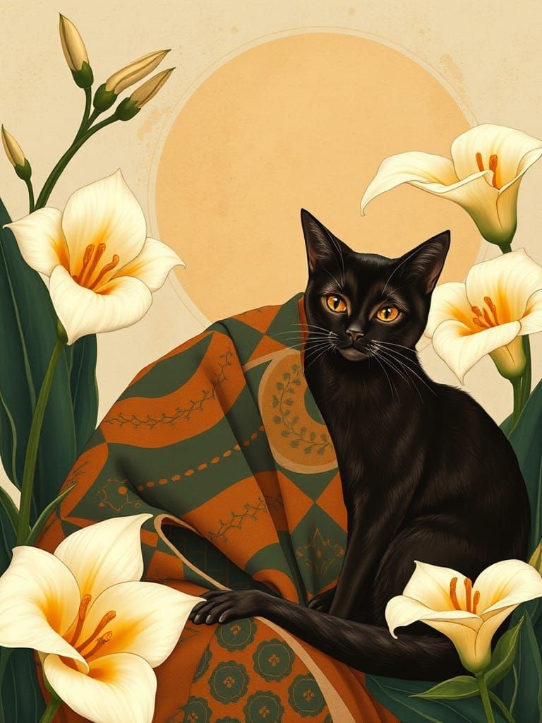 African Woman in Kente Cloth Surrounded by Calla Lilies in E...