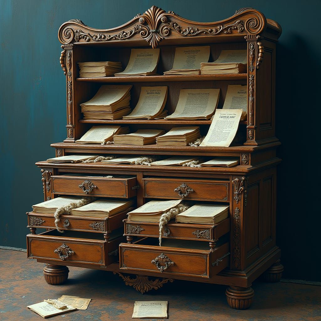Ornate Dresser Overflowing With Memories: Fantasy Concept Ar...