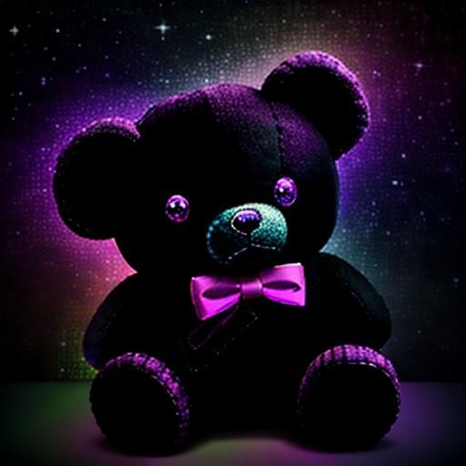 Neon Art Deco Teddy Plushie in Violet-Black