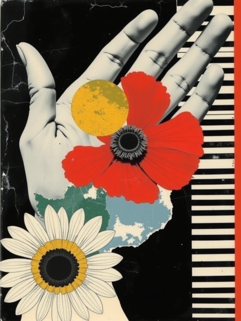 Floral Collage of Hand in Dadaist Style