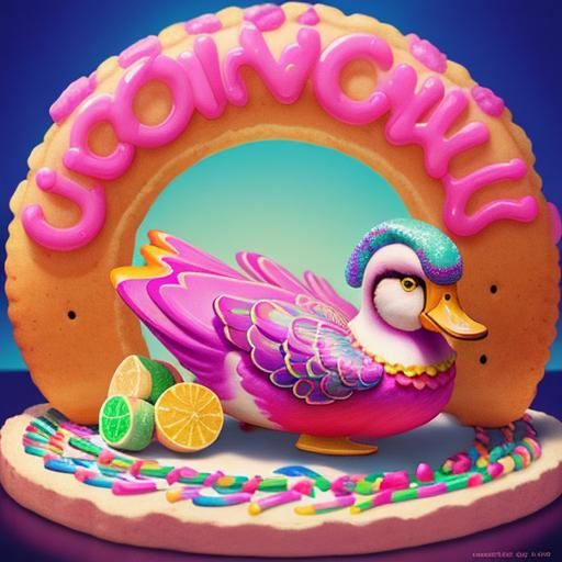Duck Eating Pan Dulce in Candy Art Style