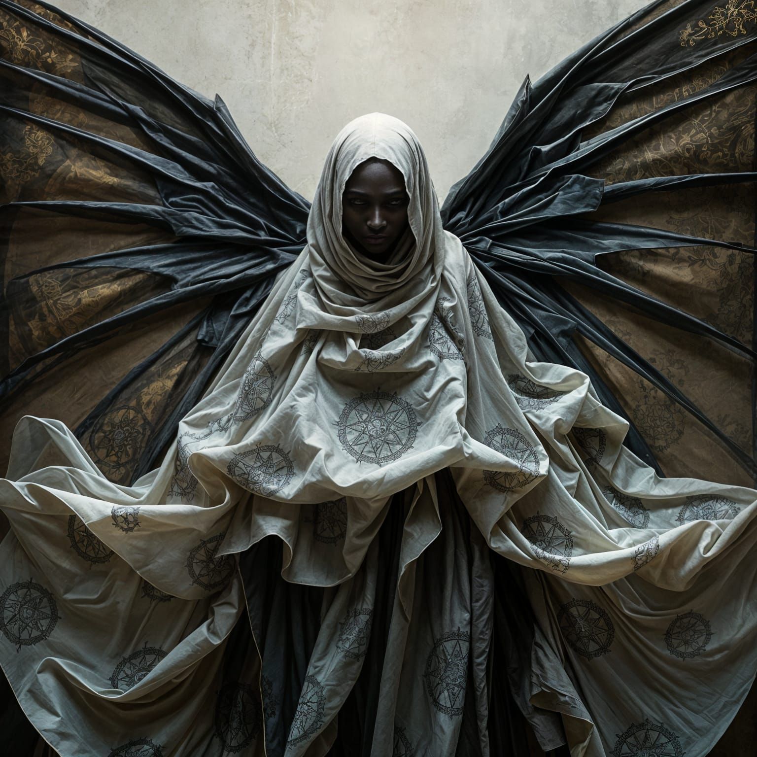 Mysterious Winged Beings in Ethereal Veil