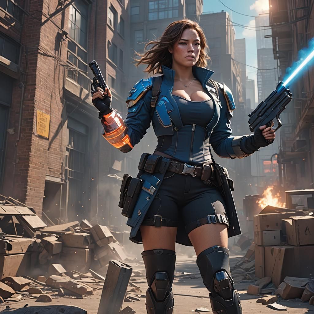 Ashley Graham with Gun: Cinematic Digital Art