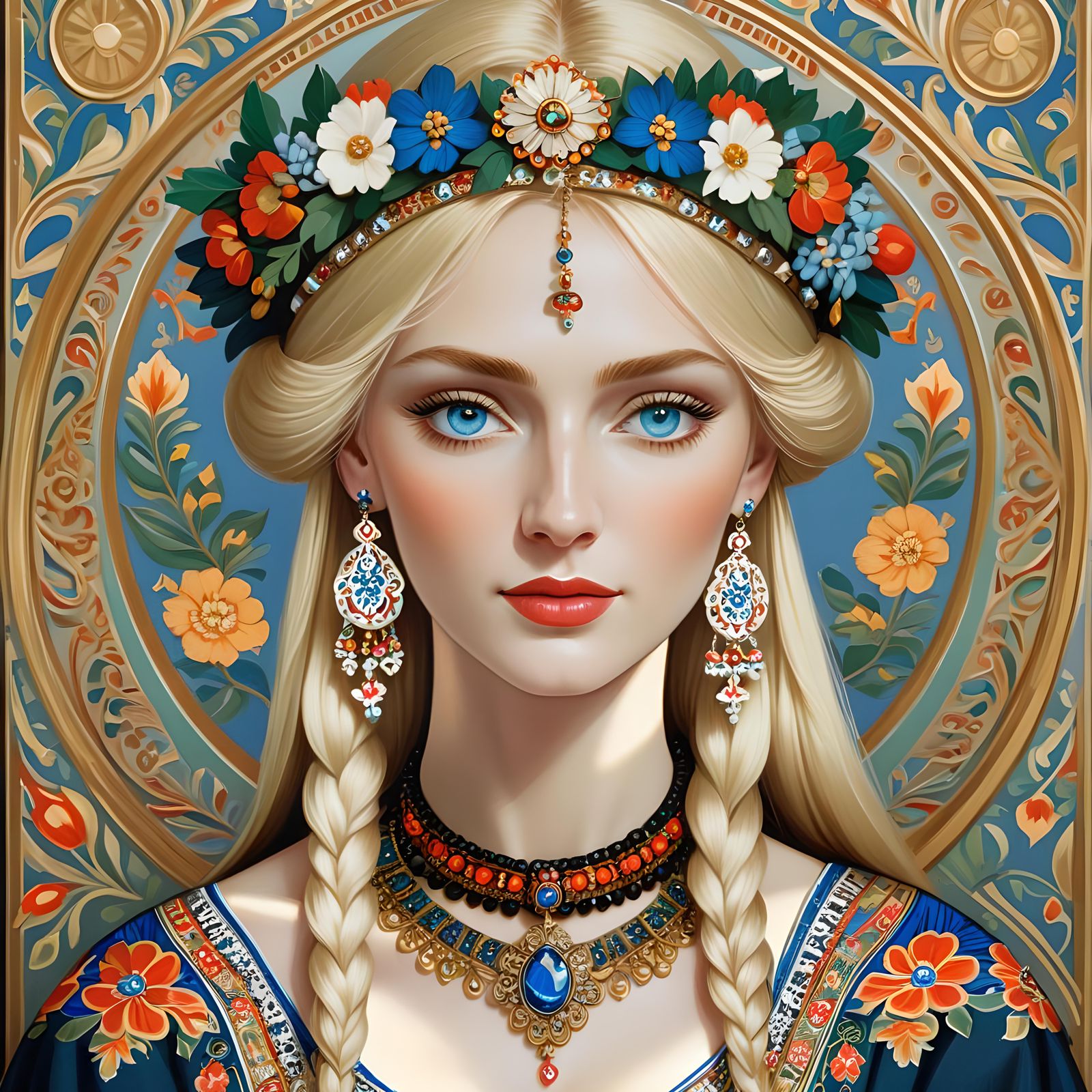 Angelic Russian Beauty in Slavic Clothing Portrait