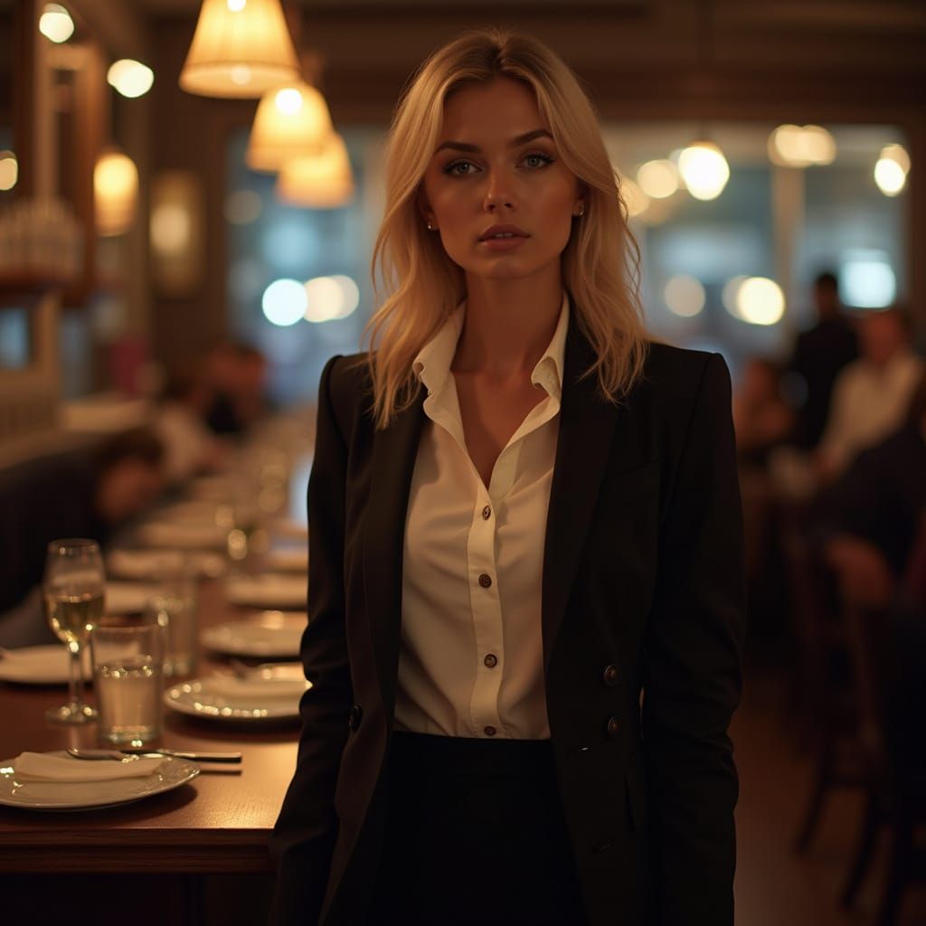 Hyper Realistic Photo of a Woman in a High-Class Restaurant