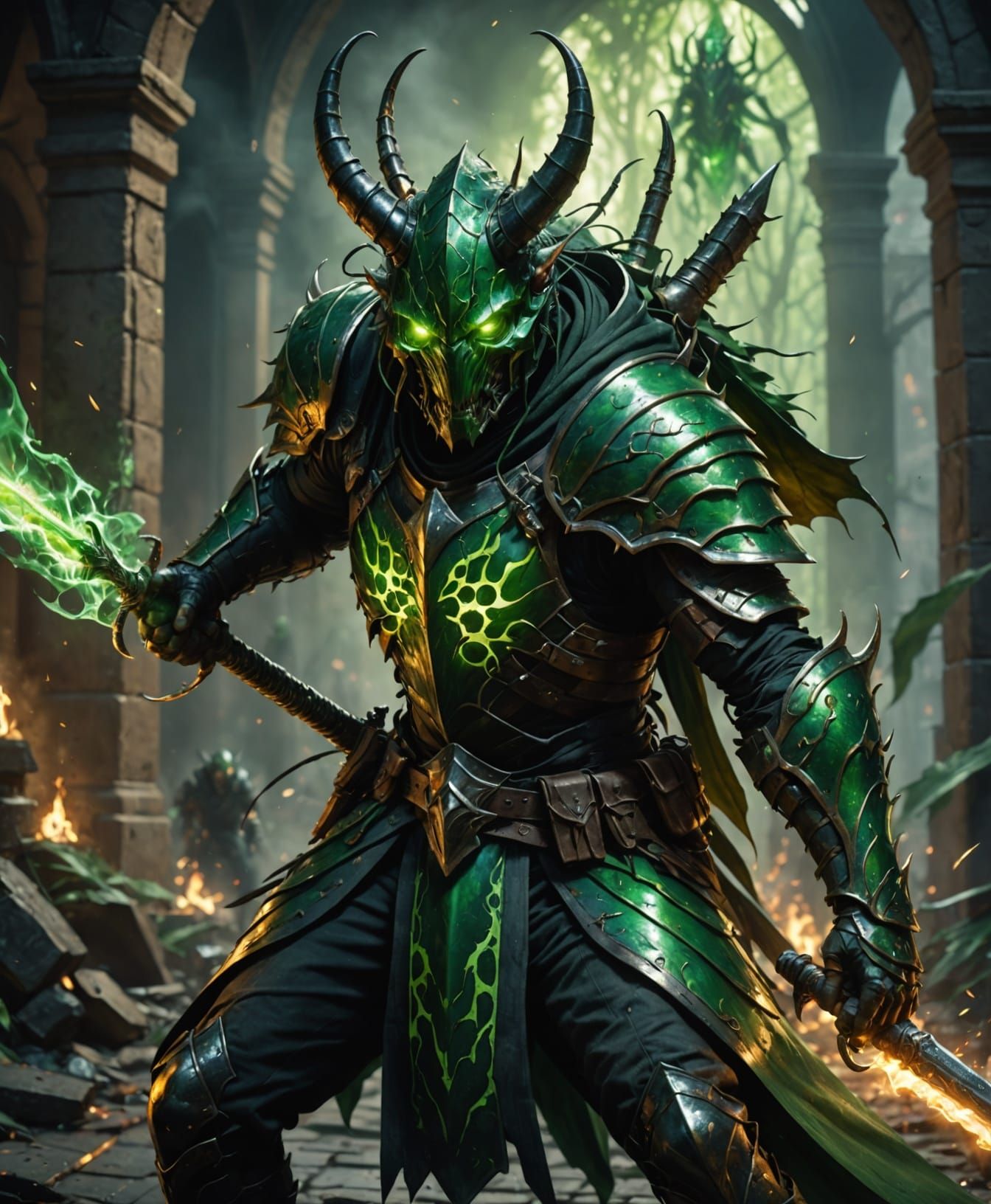 Fiery Warrior Battles Monstrous Roach in Dark Fantasy Art