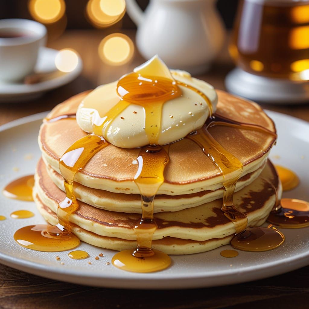 Decadent Japanese Pancakes in Luxurious Bokeh Style
