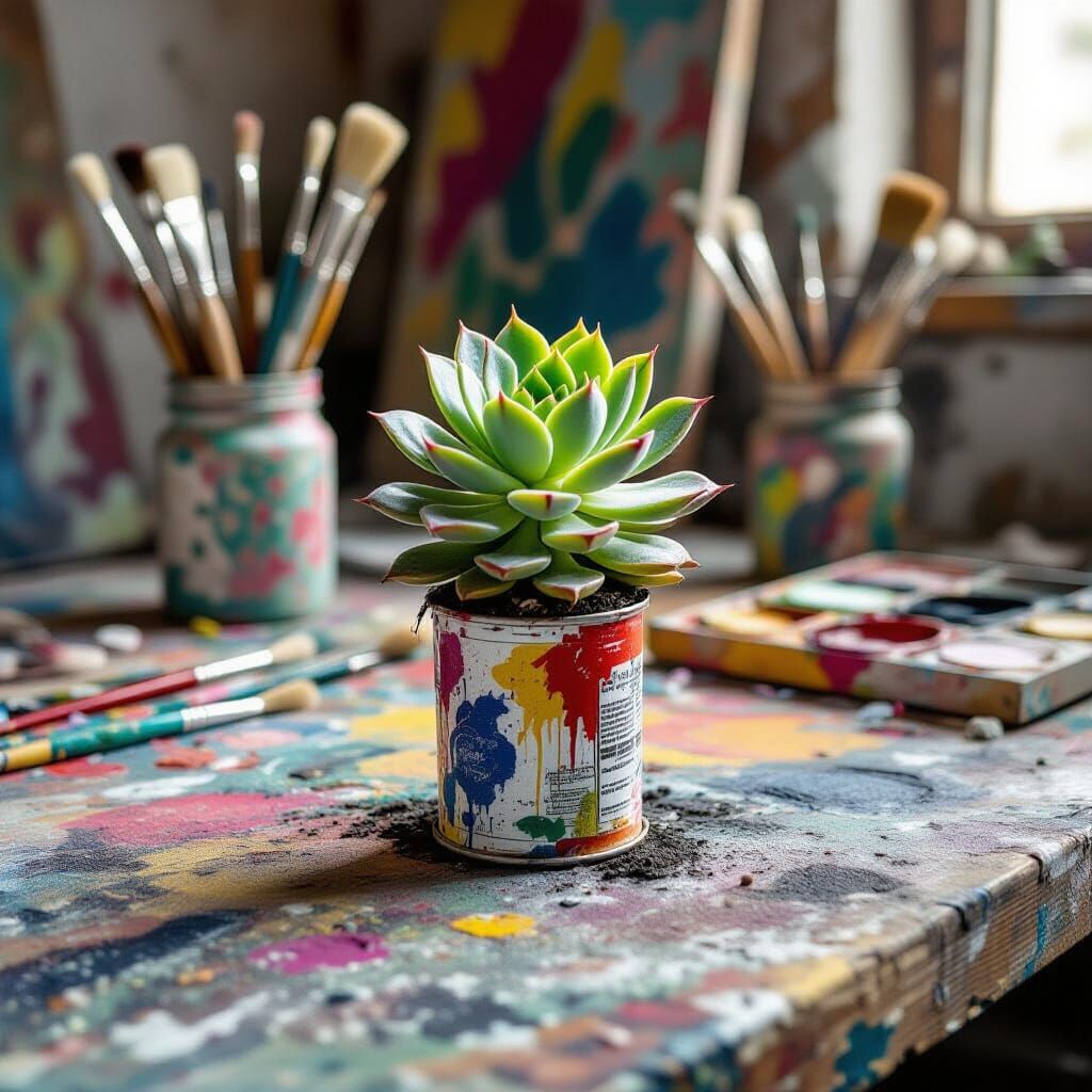 Succulent Sprouts from Paint Tube in Graffiti Art Style