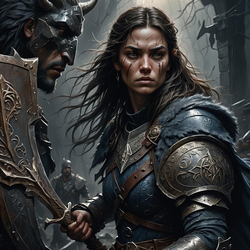 Dark Fantasy: Savage Female Protector in Cinematic Lighting