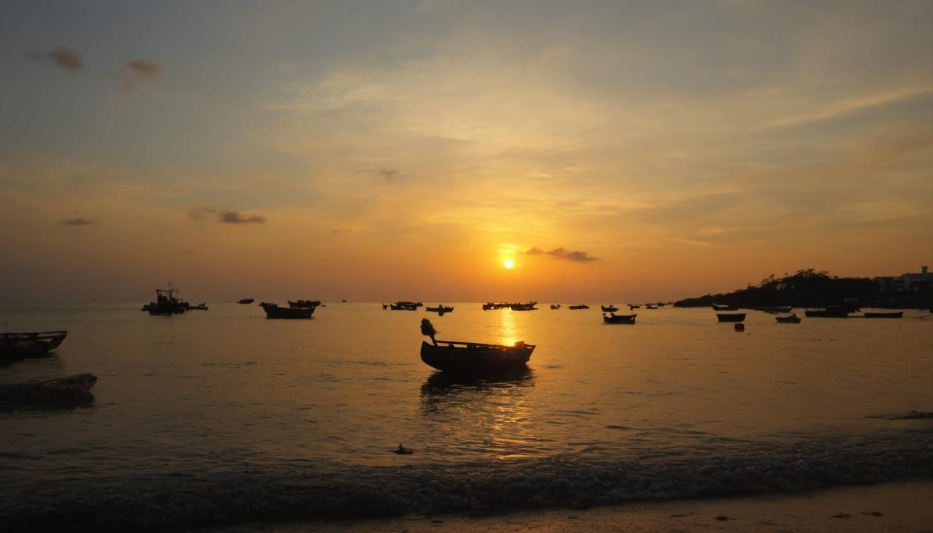 Venezuelan Sunset Over Sea with Boats