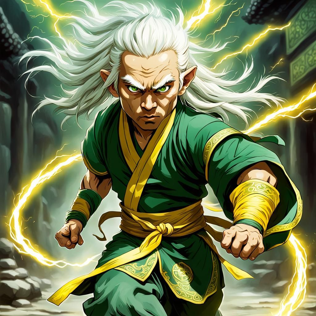 Halfling Monk Runs with Lightning Trail