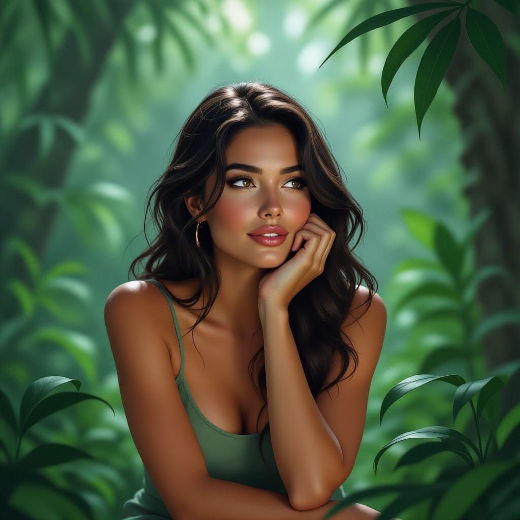 Woman in Nature, Hyperrealistic Introspective Art