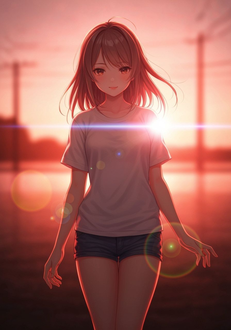 Beautiful Young Woman in Summer Sunshine Rays