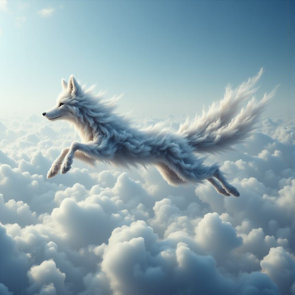 Cloud Fox Soaring in a Sky Background