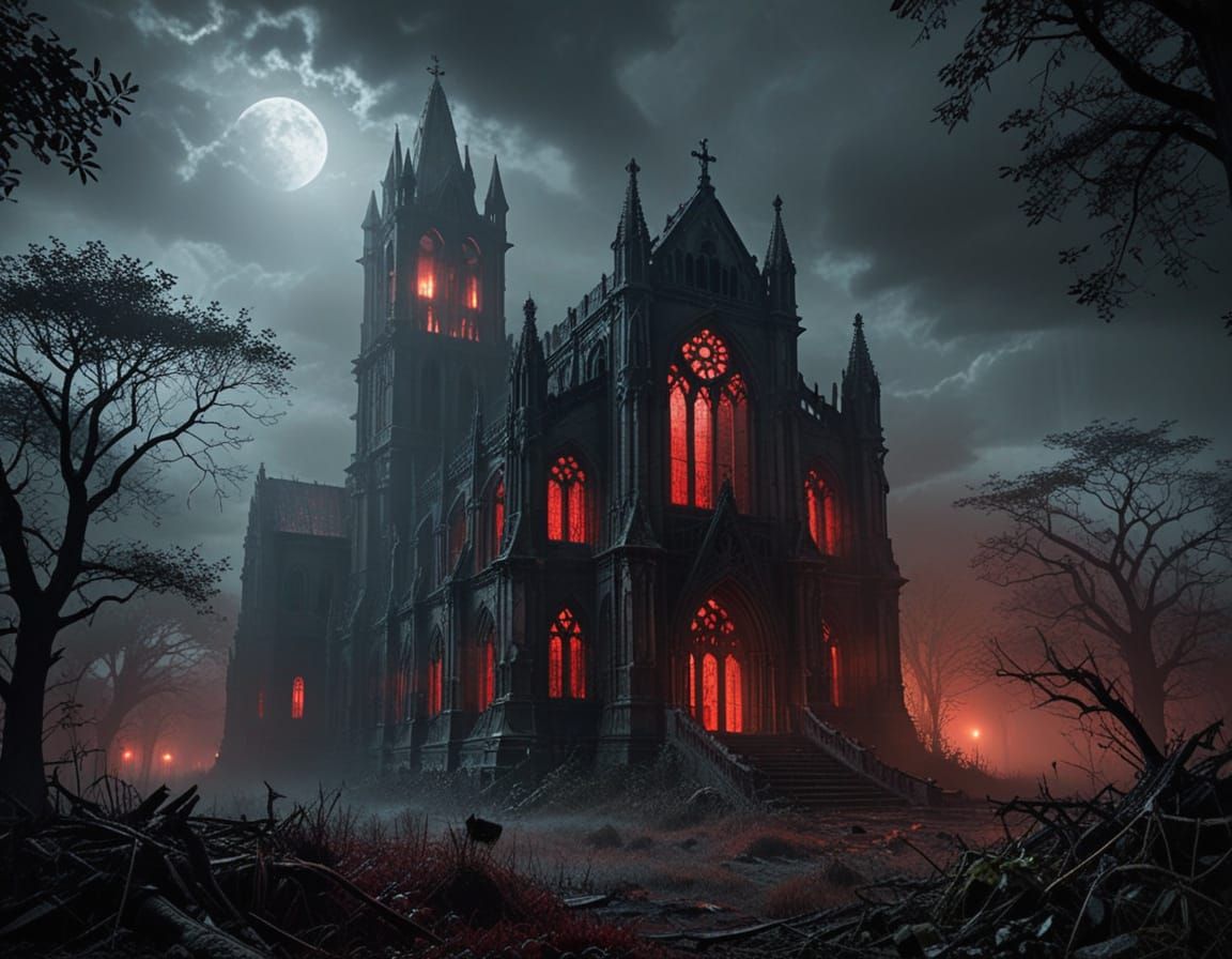 Gothic Cathedral in Dark, Mysterious Atmosphere