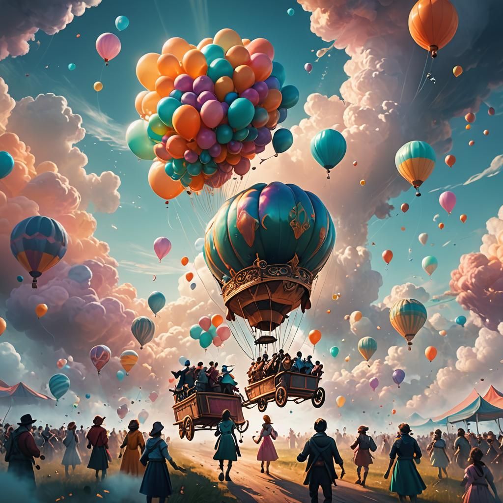 Floating Wagon in Cloud Festival: Fantasy Matte Painting