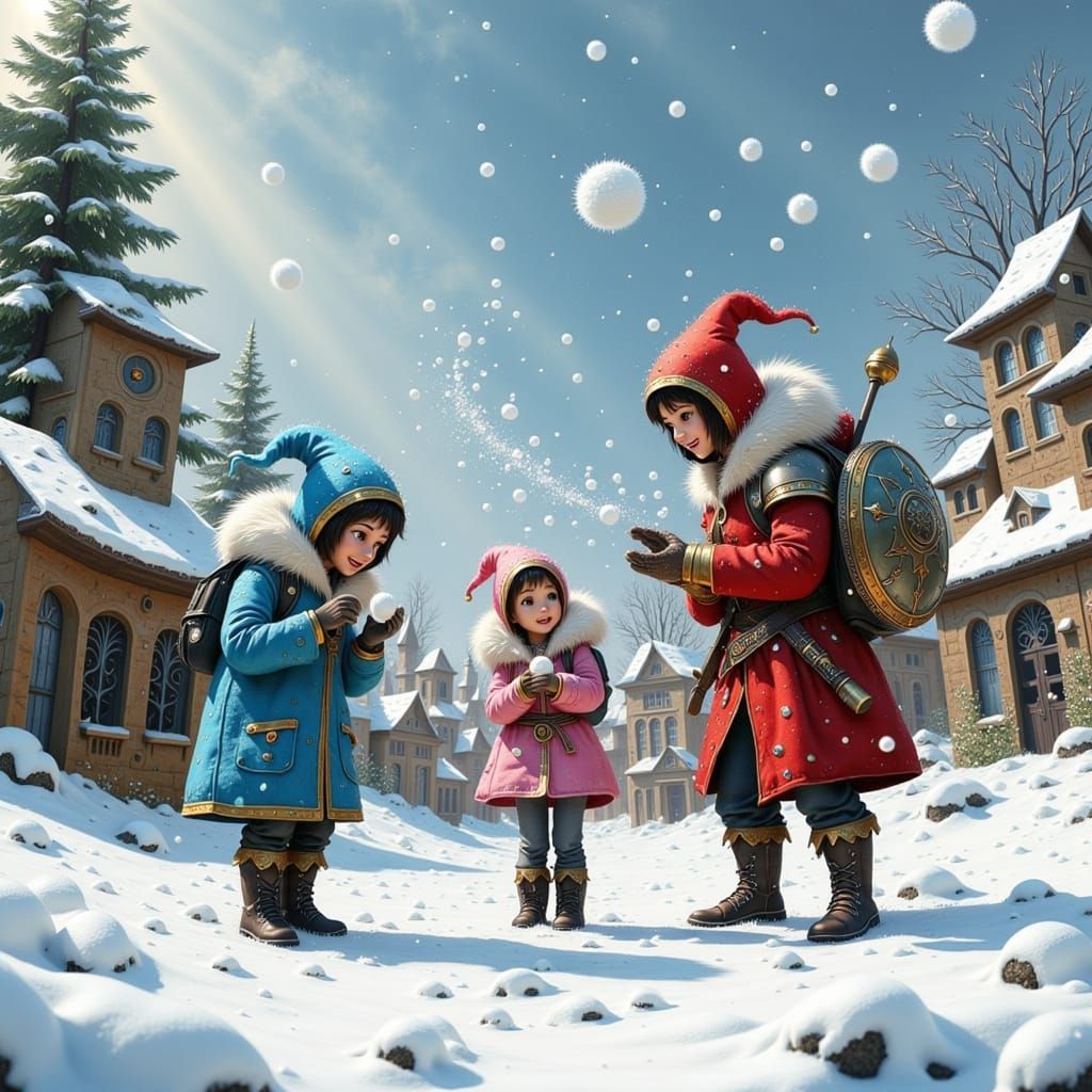 Whimsical Winter Wonderland in Vibrant Oil Painting Style