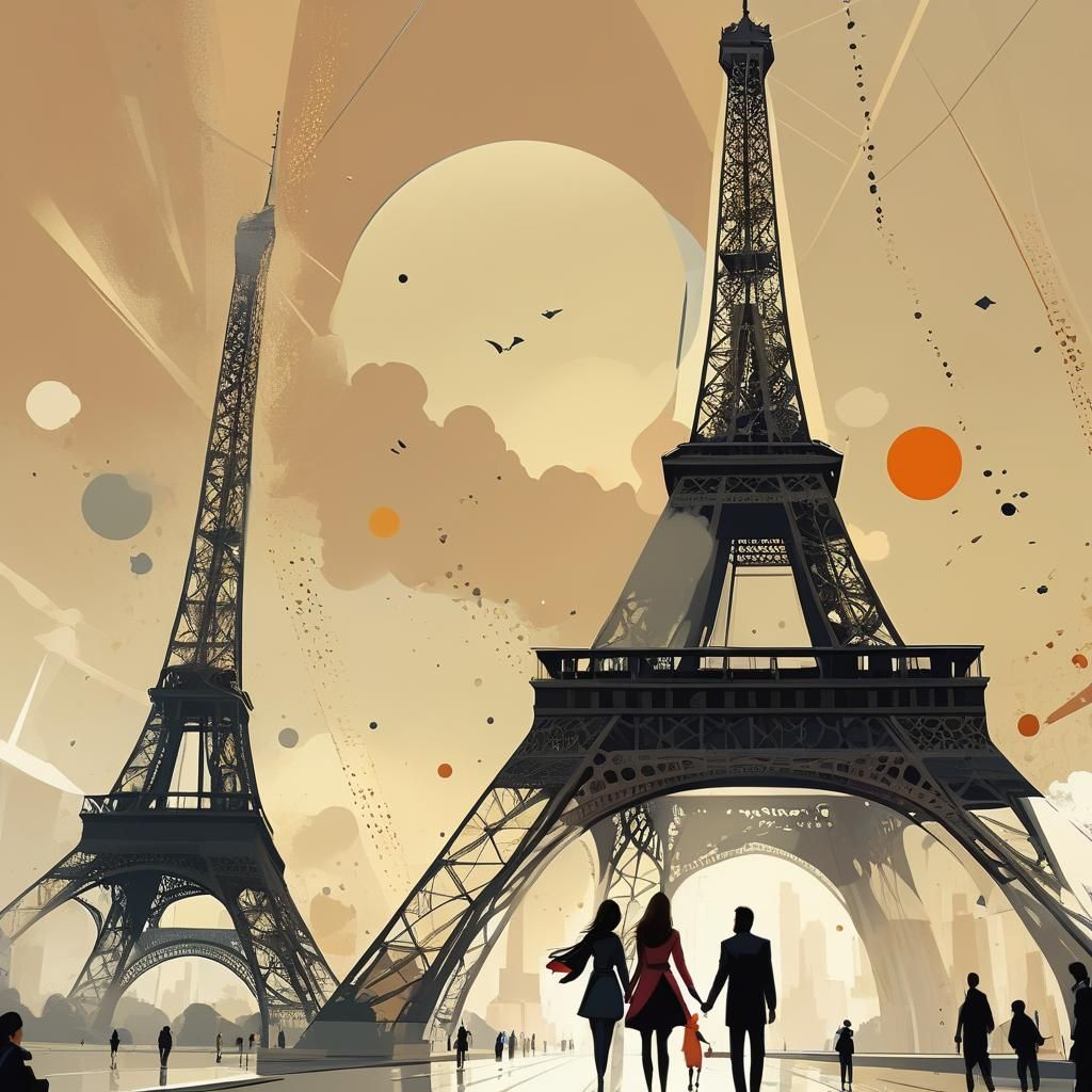 Eiffel Tower (in the minimalist illustrative style of Yanz G...
