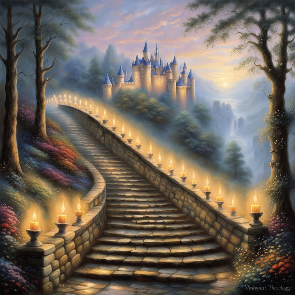 Candles Light Castle Stairs in Ethereal Fantasy Scene