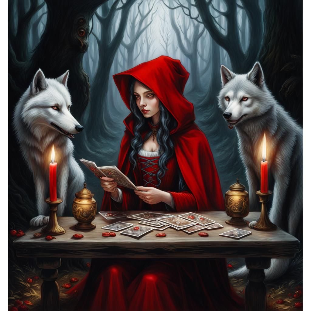 Red Riding Hood's Tarot Reading, Burtonesque Illustration