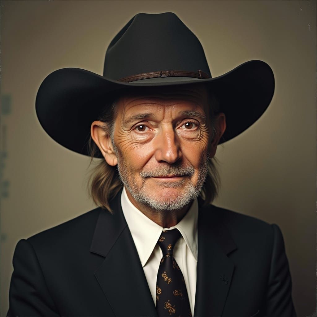Young Willie Nelson Portrait in Hyperrealistic Style