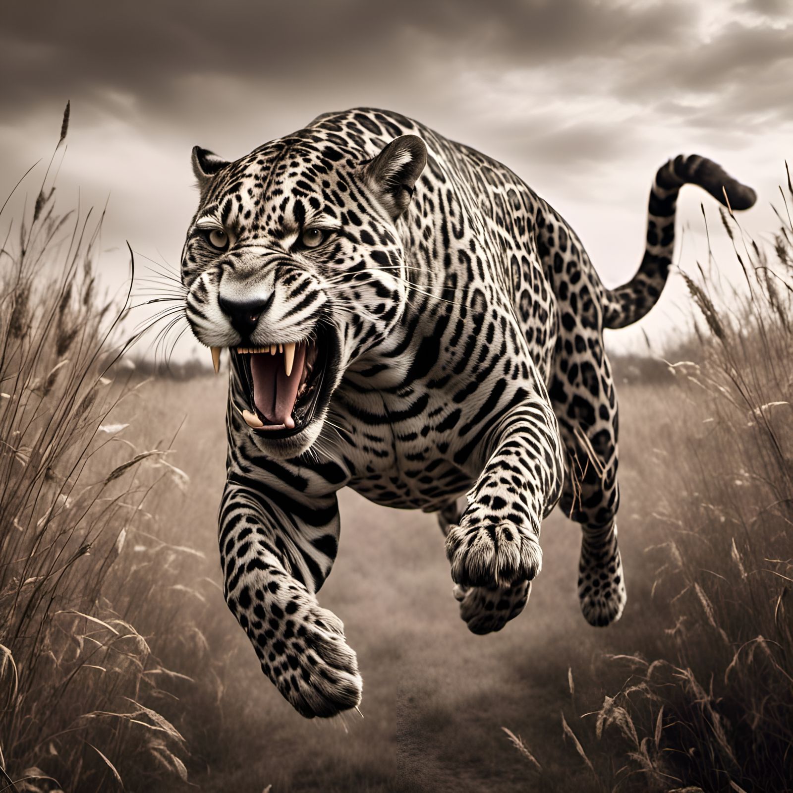Jaguar Raging: Black and White Wildlife Photography