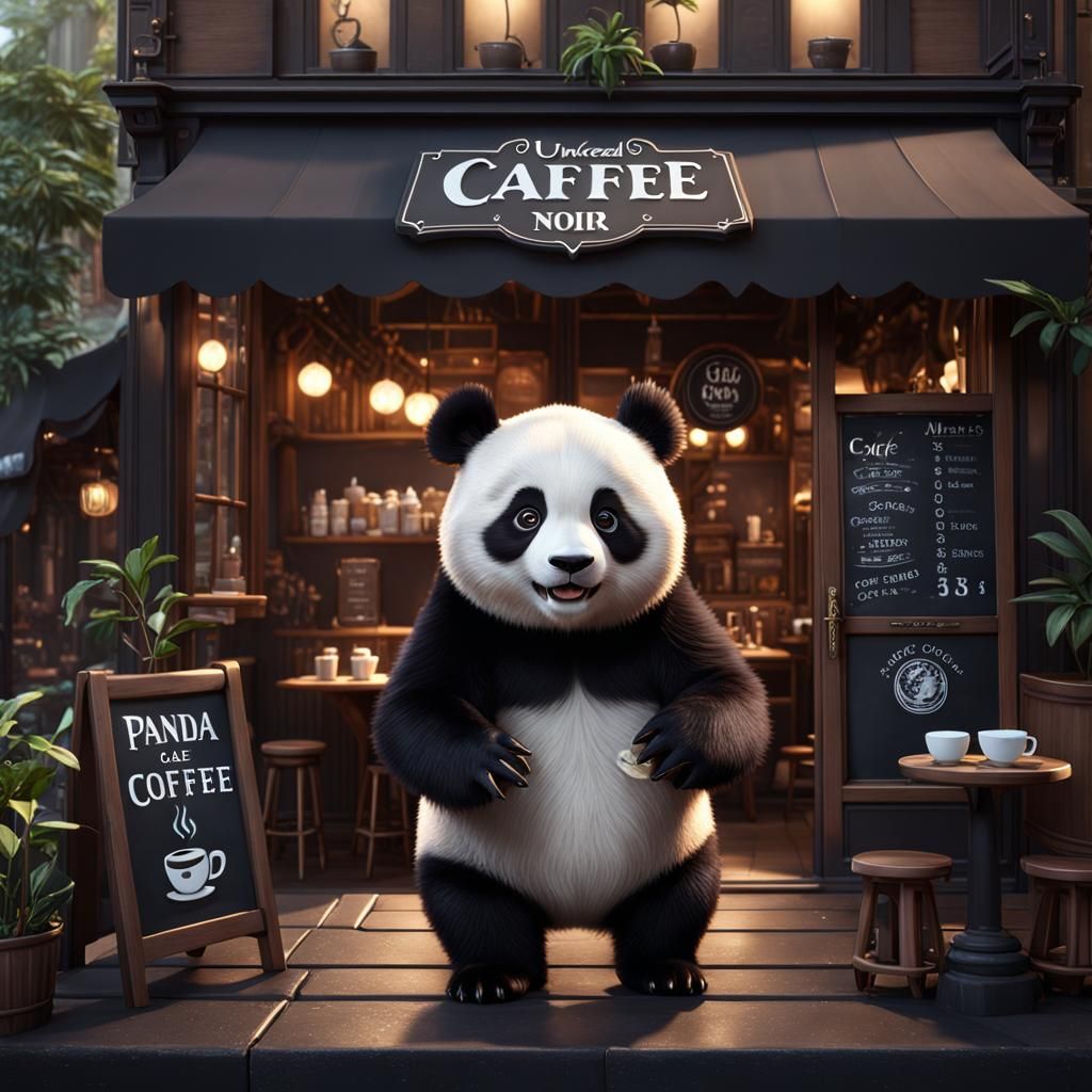 Panda at Cafe Noir: Fantasy Concept Art