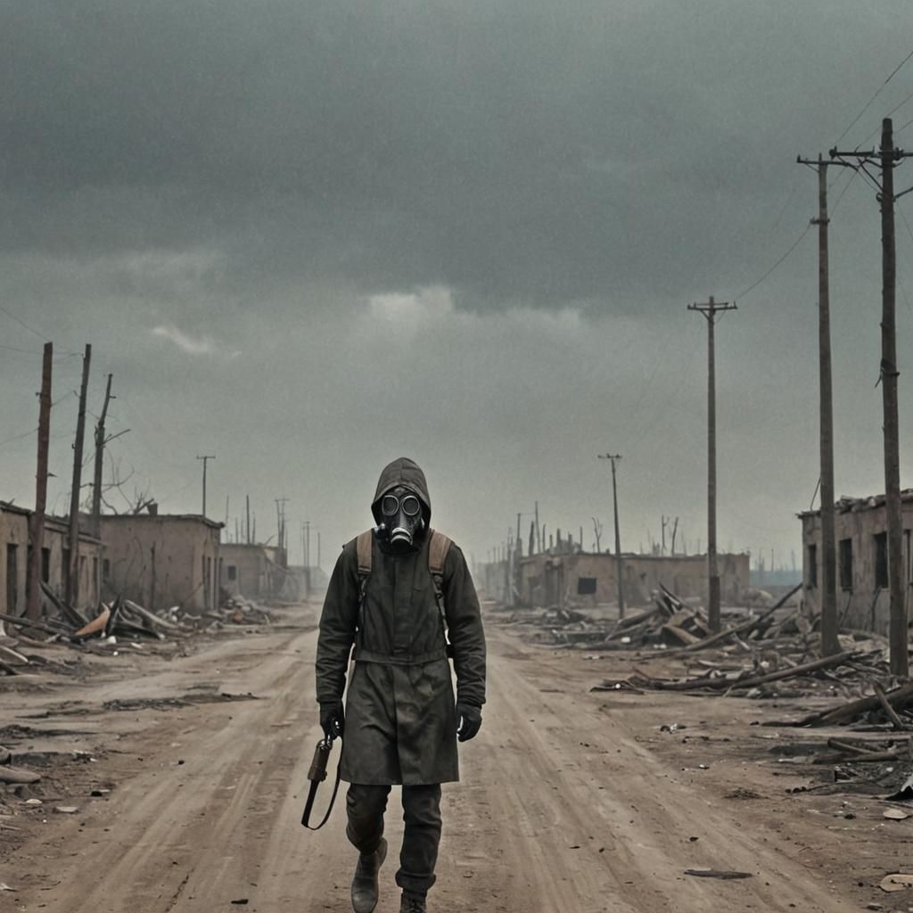 Dystopian Wanderer in Barren Wasteland